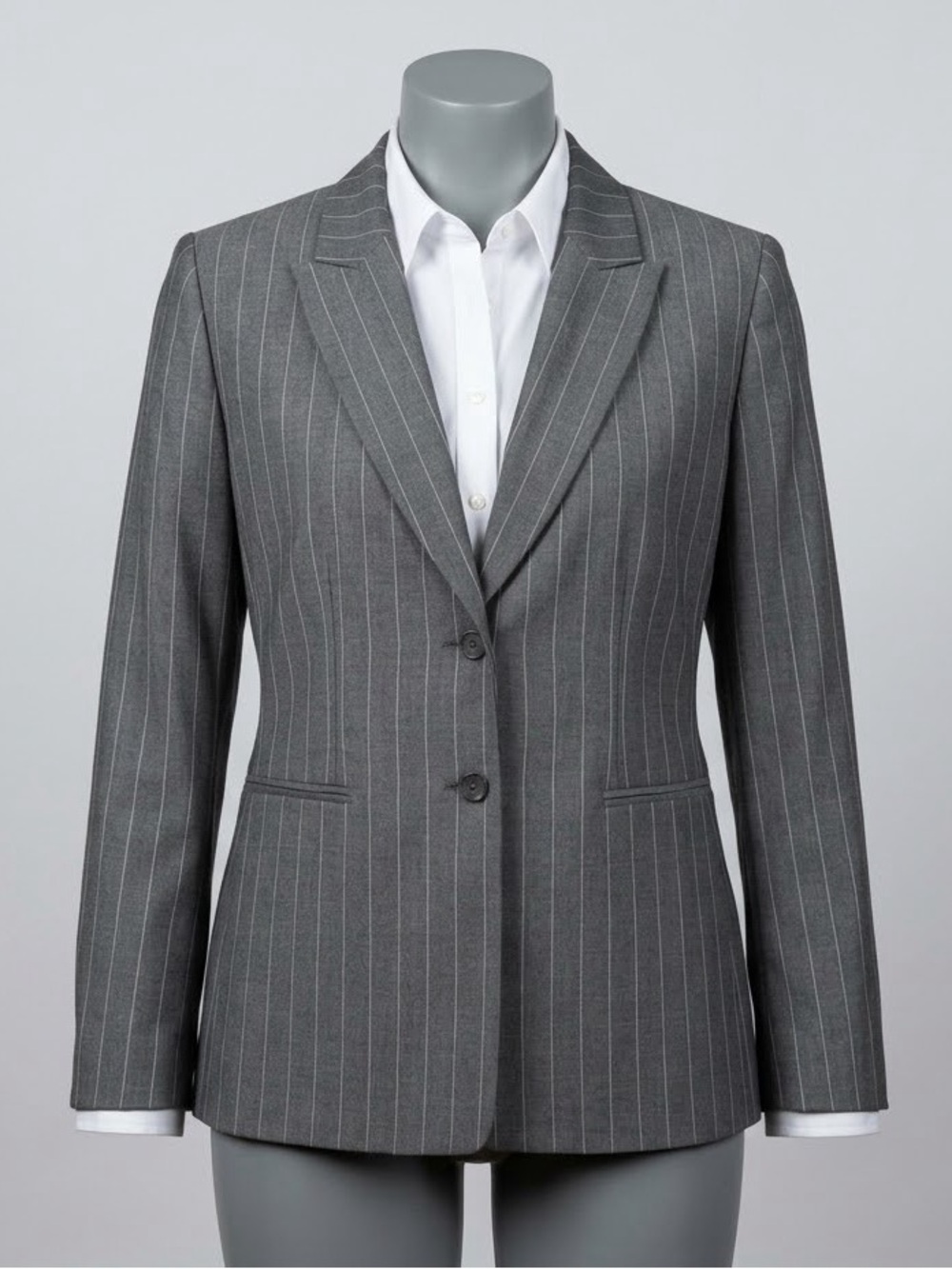 Tahari Gray Pinstripe Two-Button Tailored Blazer